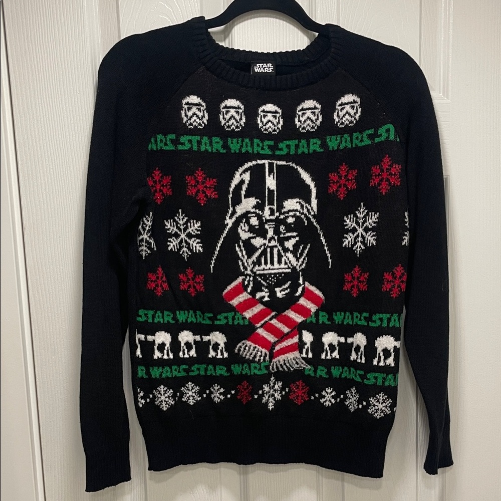 Star Wars Christmas Sweater with Darth Vader and Stormtrooper Design